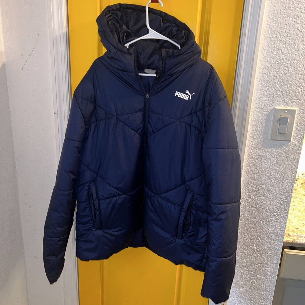 Puma Blue Puffer Jacket Mens 2XL XXL Full Zip Hooded
